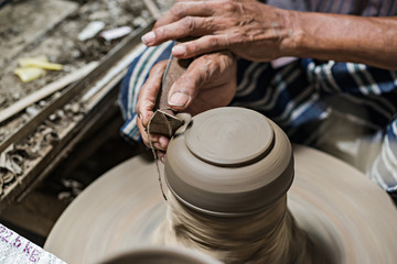 Earthenware  manufacture ceramics processes, selective focus (detailed close-up shot)