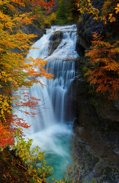 ordesa waterfall in autumn