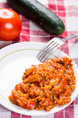 Thick tomato stew with rice and pepper