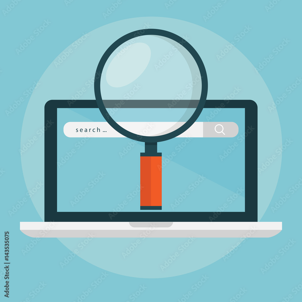 Poster search engine optimization, web search flat business vector illustration design banner. seo, browser