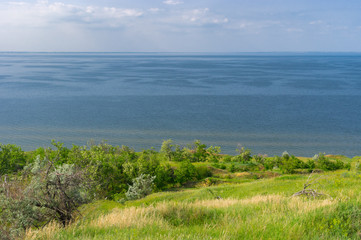 Fototapeta na wymiar Summer landscape with Kakhovka Reservoir located on the Dnepr River, Ukraine.
