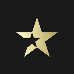 Gold Star in Star Logo Template. Isolated on Black Background.