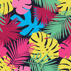 Seamless vector background with decorative leaves. Palm leaves.