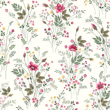 seamless floral pattern with roses and meadow flowers