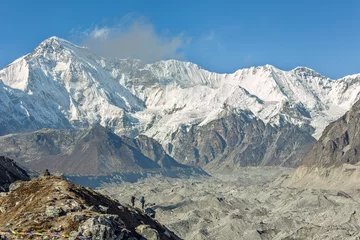 Papier Peint photo autocollant Cho Oyu View from moraine to the glacier Gokyo with peaks Cho Oyu (8201 m) on background - Gokyo region, Nepal, Himalayas