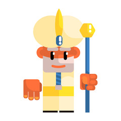 Cartoon dwarf in the turban with staff in his hands. Fairy tale, fantastic, magical colorful character