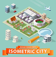 Set of Isolated High Quality Isometric City Elements . Harbor with Shadows on White Background
