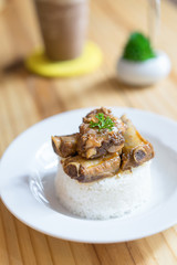 Rice with braised pork spare ribs.