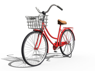 3d Damen Fahrrad mit Korb, freigestellt rot