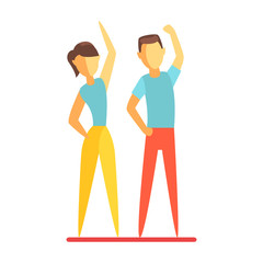Man and woman doing fitness exercise. Colorful cartoon character