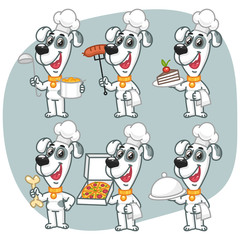 Set Characters Dog Chef Holding Various Objects