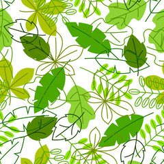 Fototapeta premium Seamless floral pattern with stylized green leaves. Spring or summer foliage