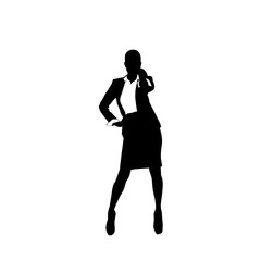 Business Woman Black Silhouette Full Length Speak Cell Smart Phone Call Over White Background Vector Illustration