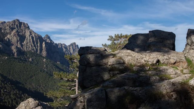 timelapse of the picturesque Bavella range of mountains in corsica, france