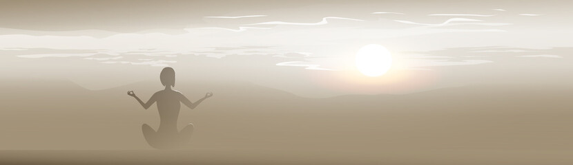 Yoga Sport Fitness Woman Exercise Workout Silhouettes Girl Sunset Background Vector Illustration