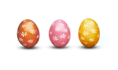 Small colorful decorated Easter eggs isolated on a white background.