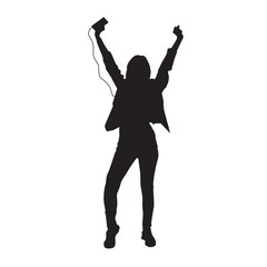 Dancing Girl Black Silhouette Female Figure Isolated Over White Background Vector Illustration