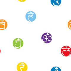 seamless pattern with signs and names of chakras in Sanskrit for your design