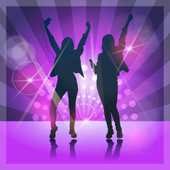 Obraz na płótnie Canvas Silhouette Woman Group Dancing Night Club Light Flat Vector Illustration