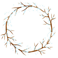 Winter frame with branches of tree and snow. Seasonal illustration