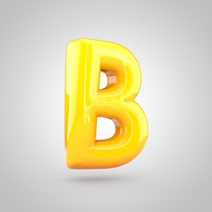 Glossy yellow paint letter B uppercase