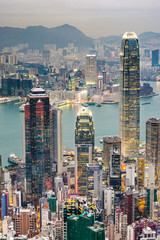 Fototapeta na wymiar Panoramic Skyline of Hong Kong City from the Peak