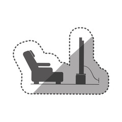 Obraz premium sticker black silhouette television room with reclining chair vector illustration