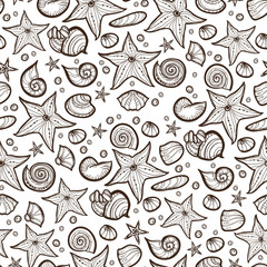 Naklejka premium Starfish shell seamless pattern vector