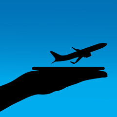 Vector silhouette of aircraft with hand.