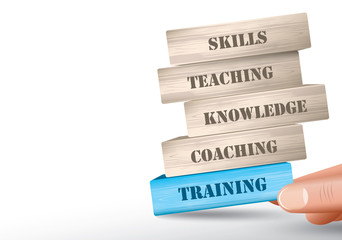 Training concept fall of the wooden blocks tower