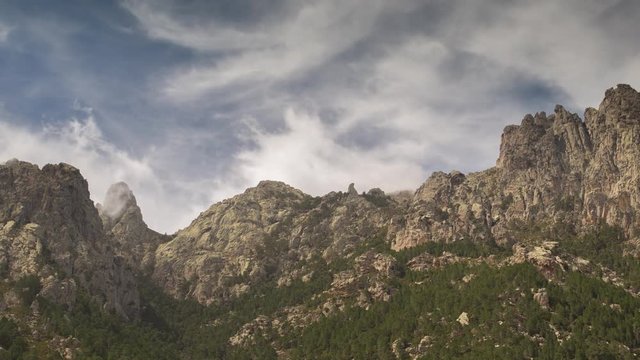 timelapse of the picturesque Bavella range of mountains in corsica, france