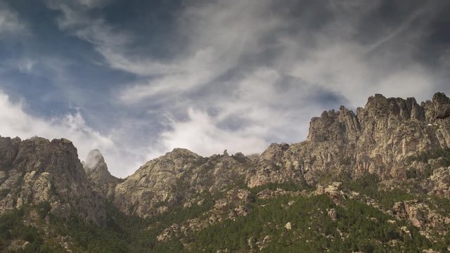 timelapse of the picturesque Bavella range of mountains in corsica, france