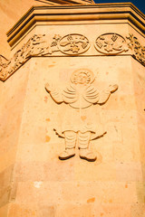 Decoration of external wall Saint Anna Church. Carved figure. Armenian architecture. Yerevan City center, Armenia. Religious background. Exterior concept. Grapevines and foliage ornament