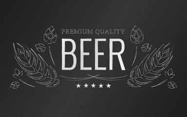 Vector chalk beer emblem with hops and malt - 143549294