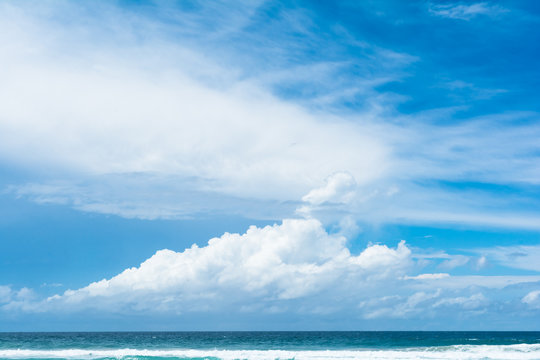 The view of blue sky with white cumulus clouds in sunne day on the beach in Gold Coast, Australia