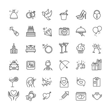 Outline set- wedding, love vector icons