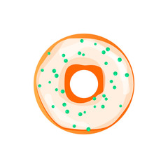 Donut illustration. Donut isolated on a light background. Donut icon in a flat style. Donuts into the glaze set. Collection of sweet donuts isolated. Donuts icing sugar.