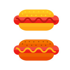 Colorful meat sandwich cartoon fast food icon isolated restaurant tasty american hot dog and unhealthy burger meal vector illustration.