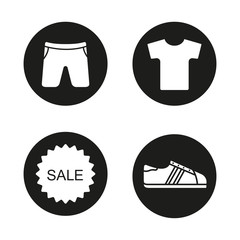 Sport clothes store sale icons set