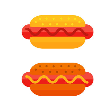 Colorful meat sandwich cartoon fast food icon isolated restaurant tasty american hot dog and unhealthy burger meal vector illustration.