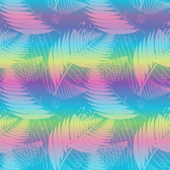 Tropical colorful gradient seamless pattern with palm leaves © SweetRenie