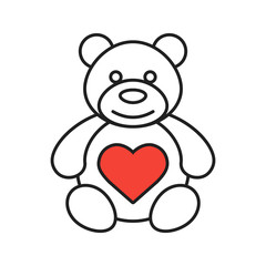 Teddy bear with heart shape linear icon