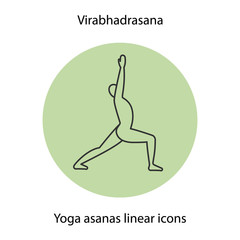 Virabhadrasana yoga position linear icon