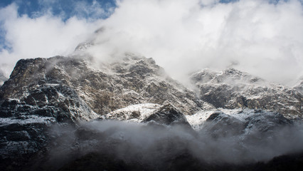 Clouds covering the mountains
