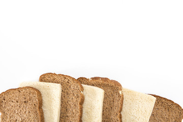 Sandwich bread slices in a row, on white background.