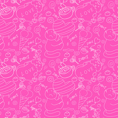 Fototapeta na wymiar Bright pink seamless pattern with cats and sweets