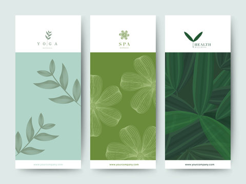Branding Packaging Flower nature background, logo banner voucher, spring summer tropical, vector illustration