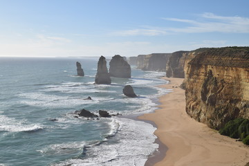 Famous 12 Apostles, magnificent collection of limestone rock that rise up from the Southern Ocean on Victoria's dramatic coastline