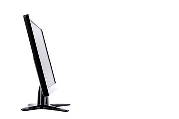 Side of the screen LED monitor computer display on white background  hardware  desktop technology isolated
