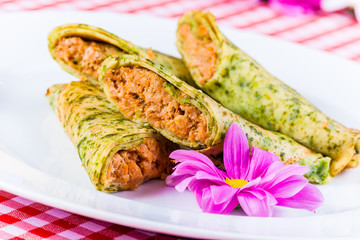Spinach pancakes with meat